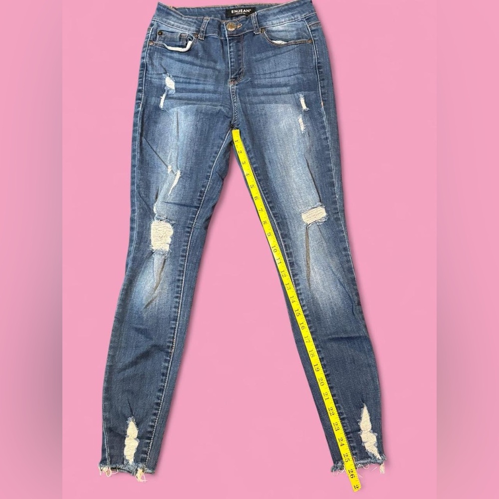 Enjean Women's Distressed Skinny Jeans - Dark Blue View 6